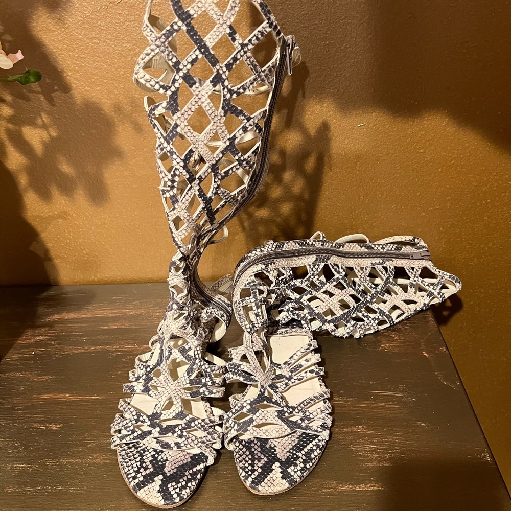 Stuart Weitzman sneak print leather sandals